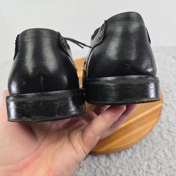 Martin Dingman Men 10.5 Black Leather Wingtip Medallion Brogue Oxford Dress Shoe